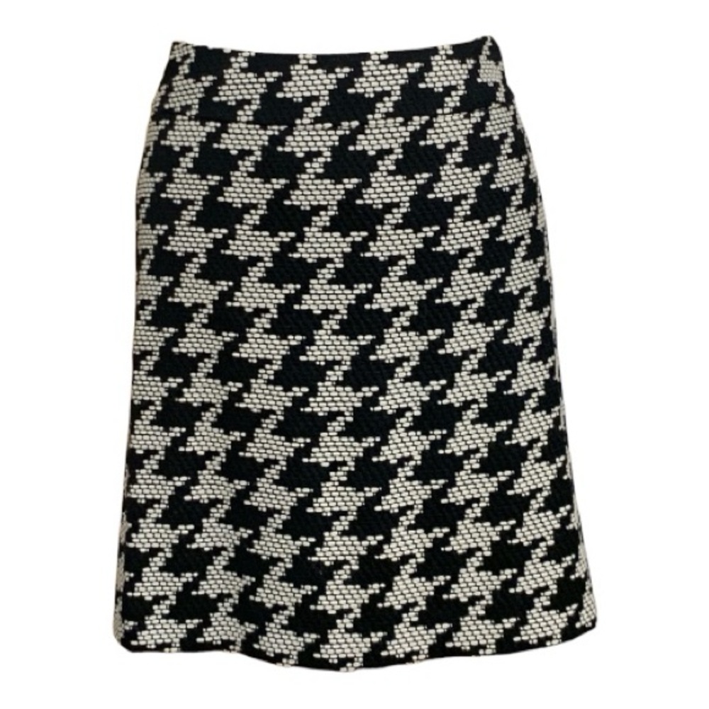 Talbots Black Cream Wool‎ Blend Houndstooth Mini Skirt Knee Length Size 12